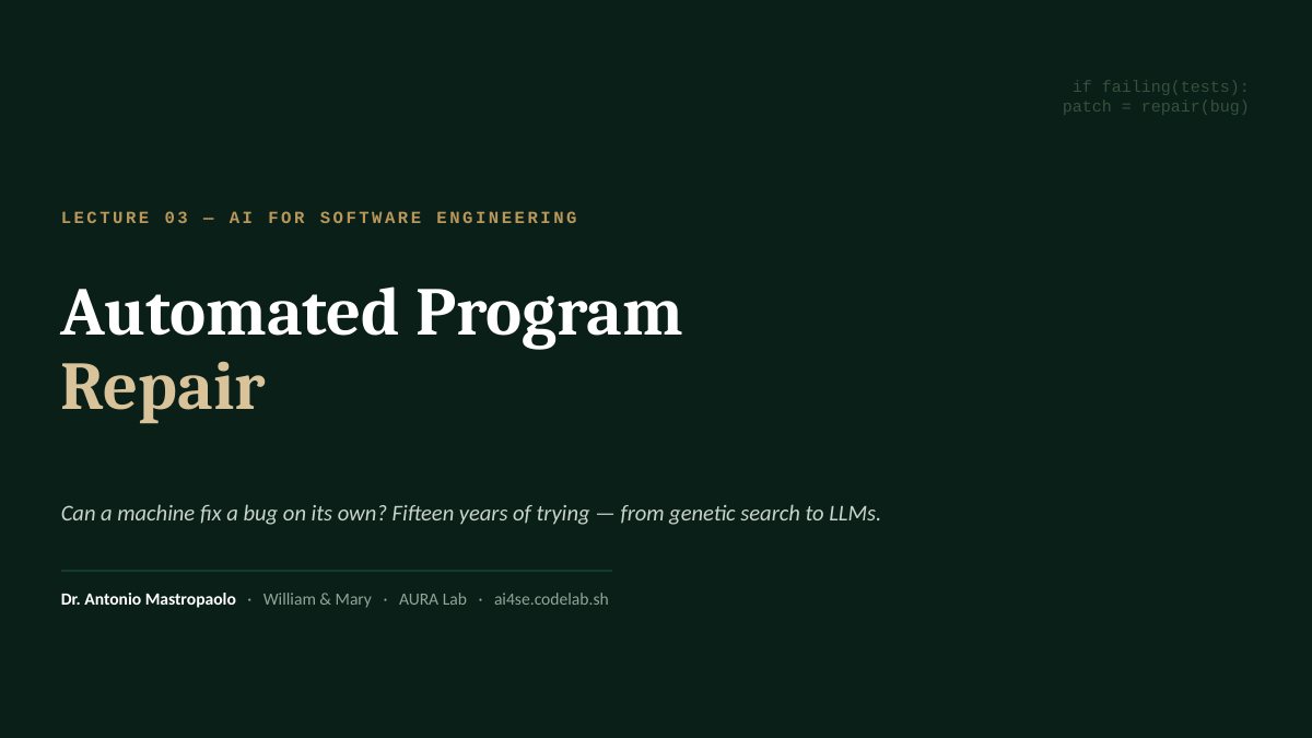 Title slide for Automated program repair