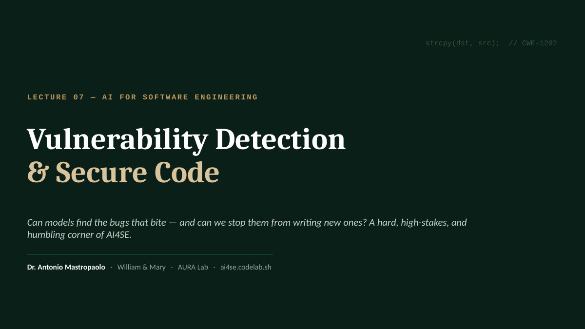 Title slide for Vulnerability detection and secure code